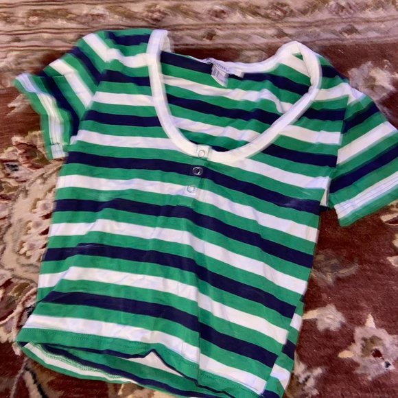 Forever 21 '80s Retro Green, Blue, White Striped Shirt - Picture 4 of 4